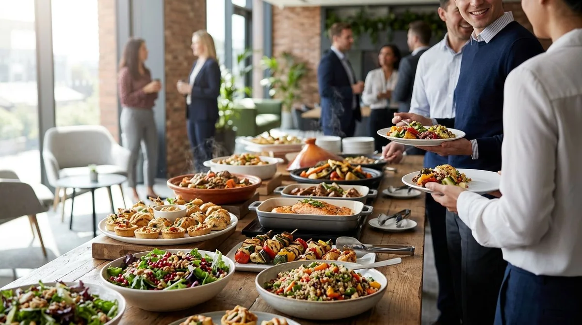 Guests choosing food from a staffed buffet