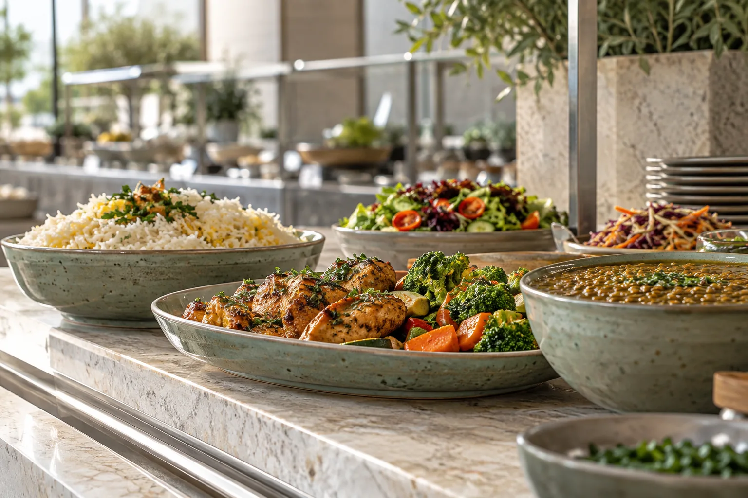 Shared meals arranged at a workplace catering station