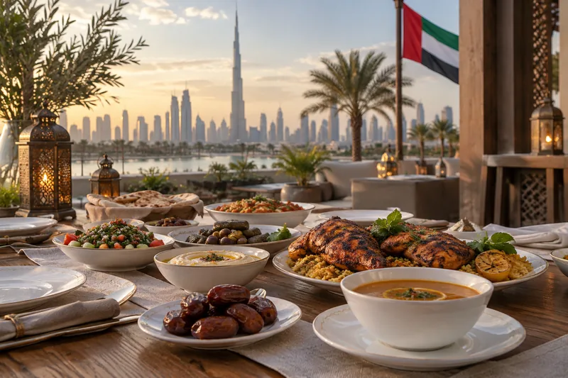 Traditional shared dishes at a UAE National Day gathering