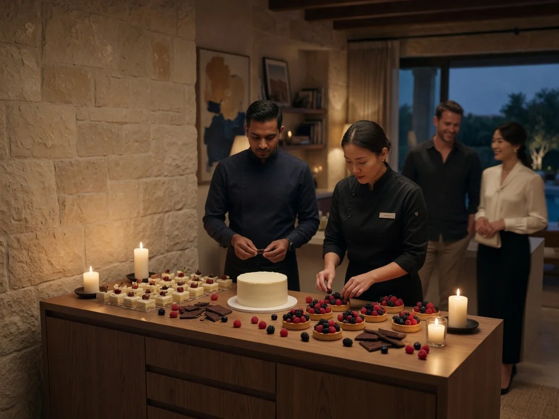 Dessert service after an engagement toast in Dubai. Experience concept shown.