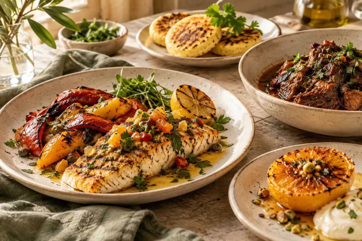 Grilled fish, slow-cooked beef, arepas, roasted peppers and citrus desserts.