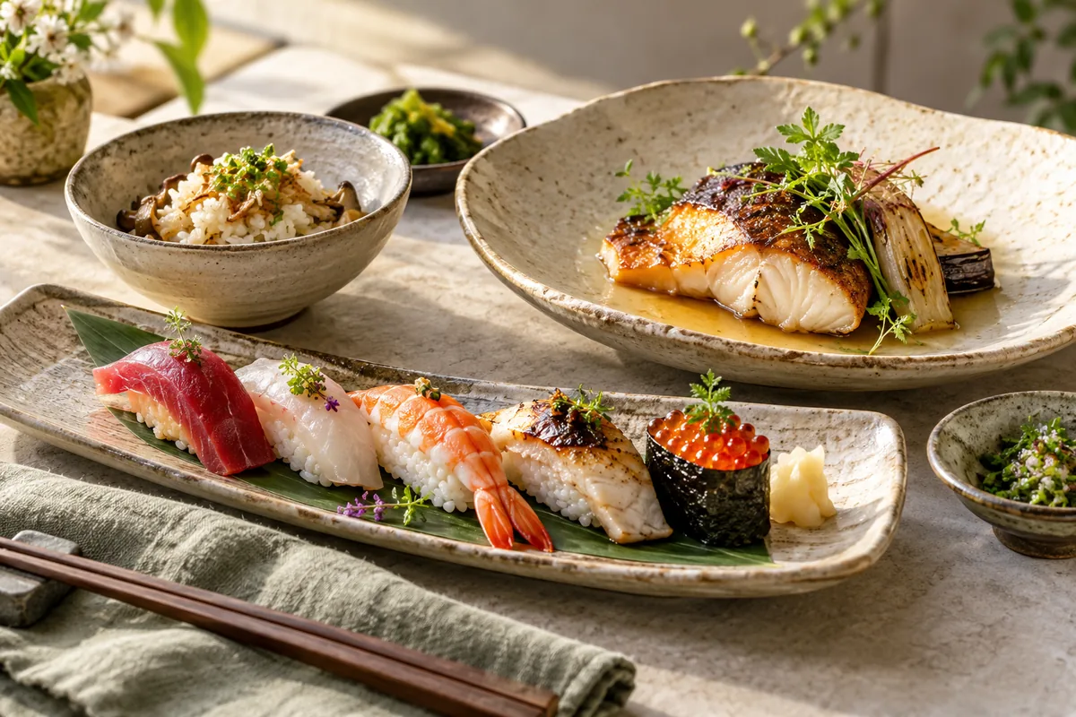 Seasonal cooked courses, precision rice dishes and sushi service.