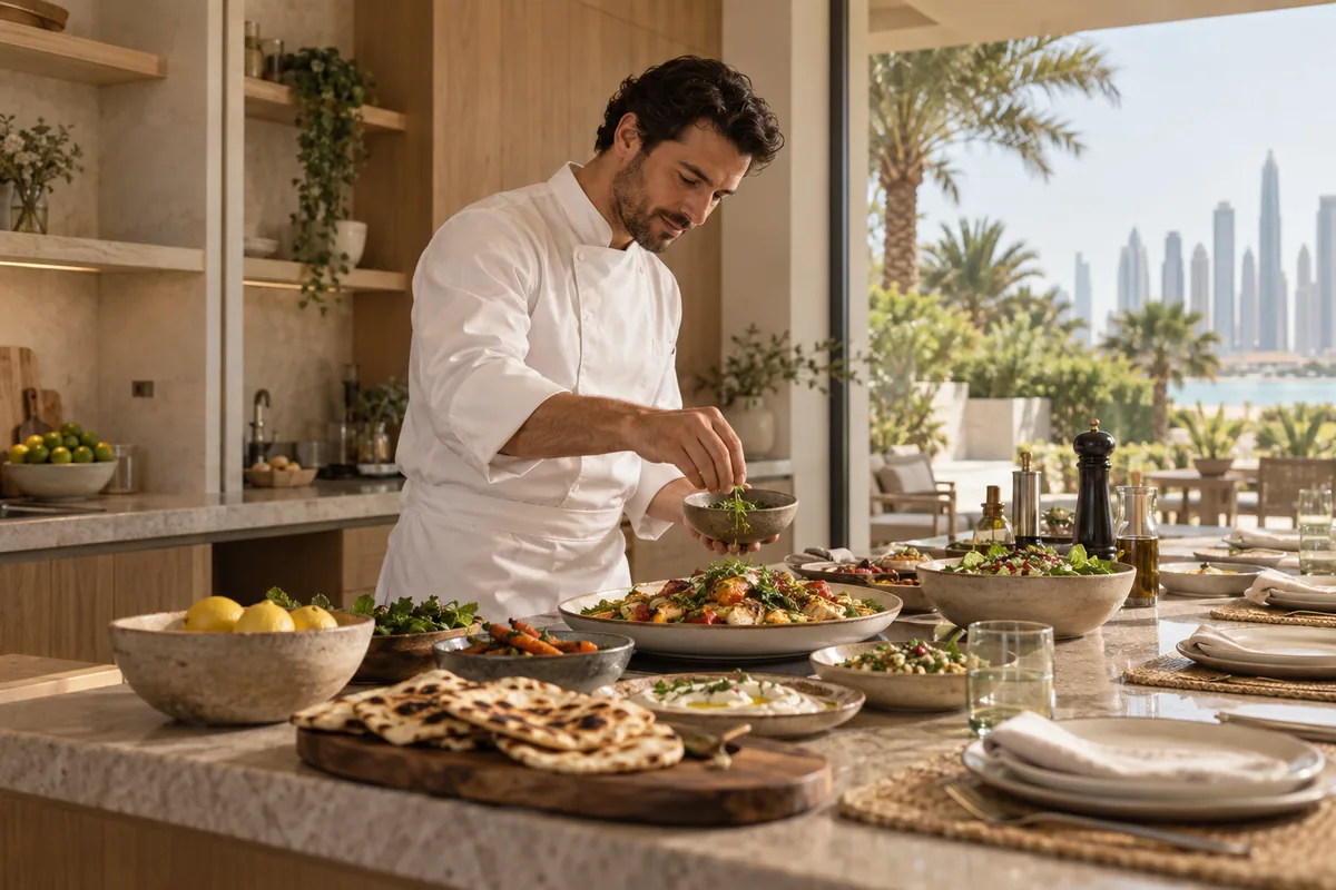 Chef preparing a relaxed family lunch in a home kitchen