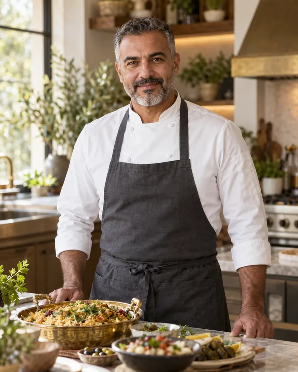 Chef-style portrait for Arabic Household and Majlis Chef in a private household kitchen
