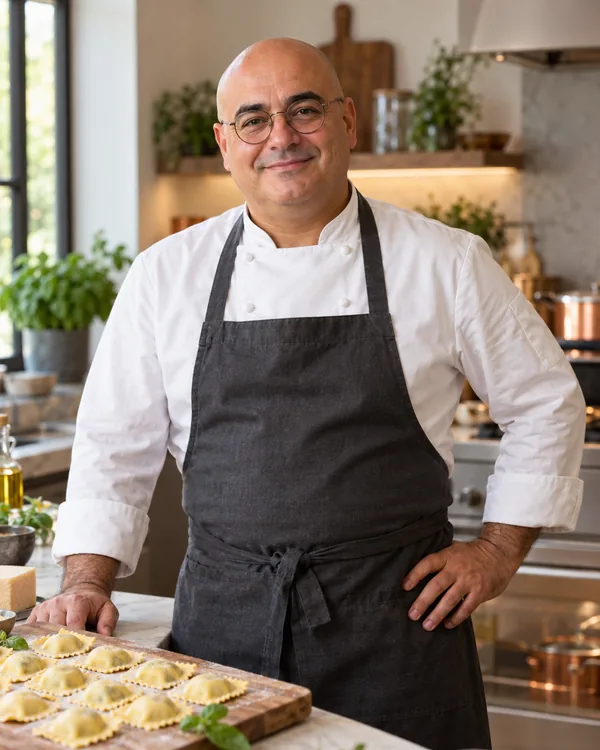 Chef-style portrait for Italian Artisan Household Chef in a private household kitchen
