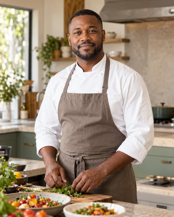 Chef-style portrait for Multicuisine Family Kitchen Chef in a private household kitchen