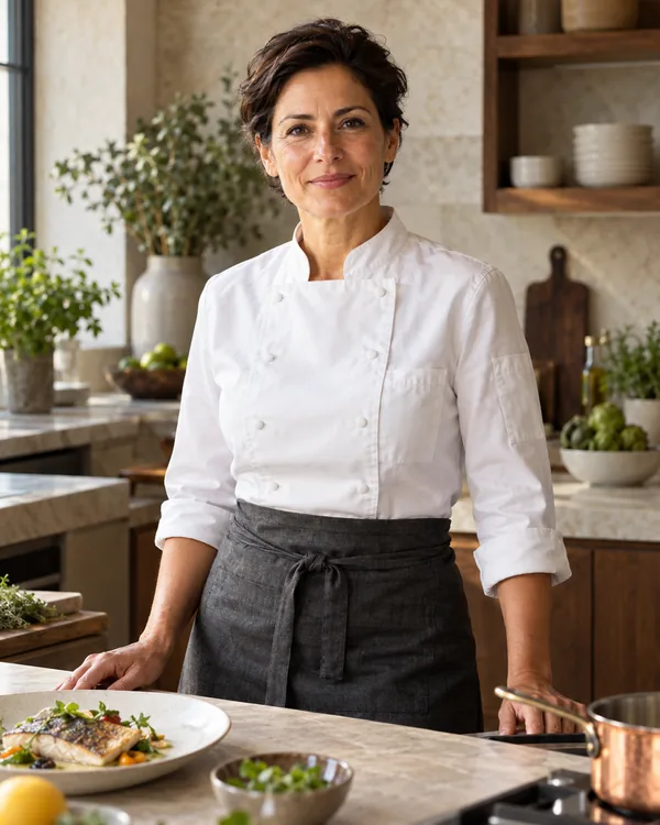 Chef-style portrait for French Contemporary Private Chef in a private household kitchen