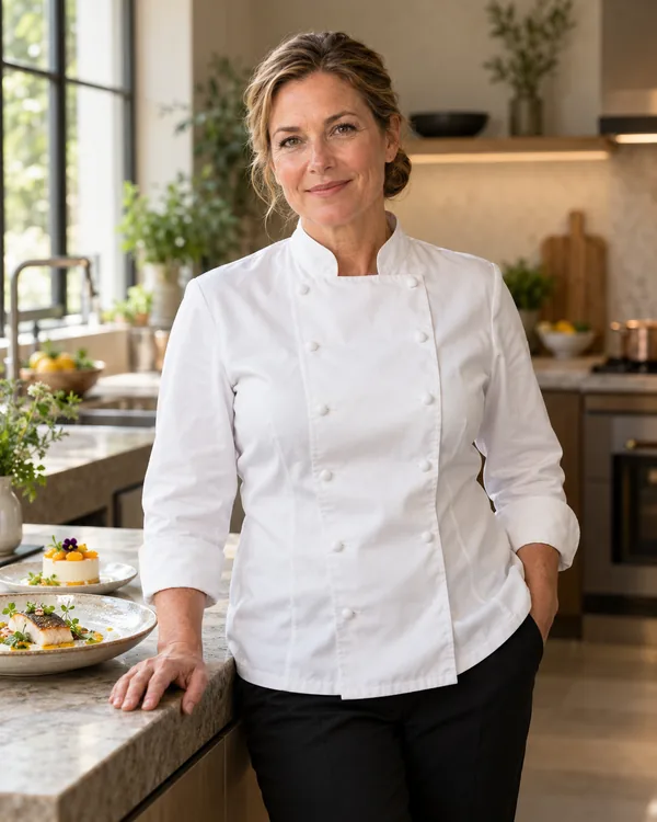 Chef-style portrait for European Tasting Menu Chef in a private household kitchen