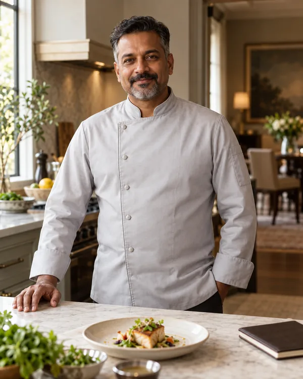 Chef-style portrait for Principal and Entertaining Chef in a private household kitchen