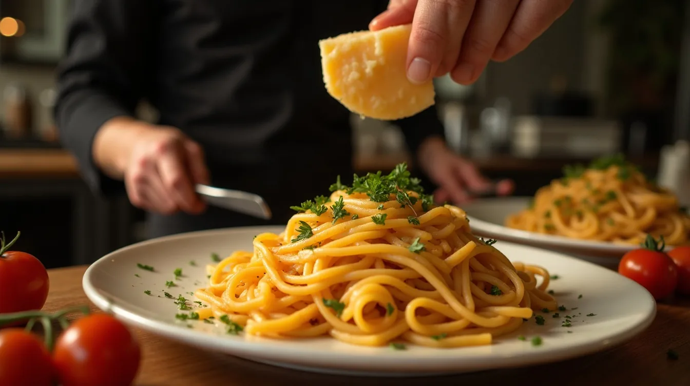 Italian pasta service at a Dubai table. Experience concept shown.