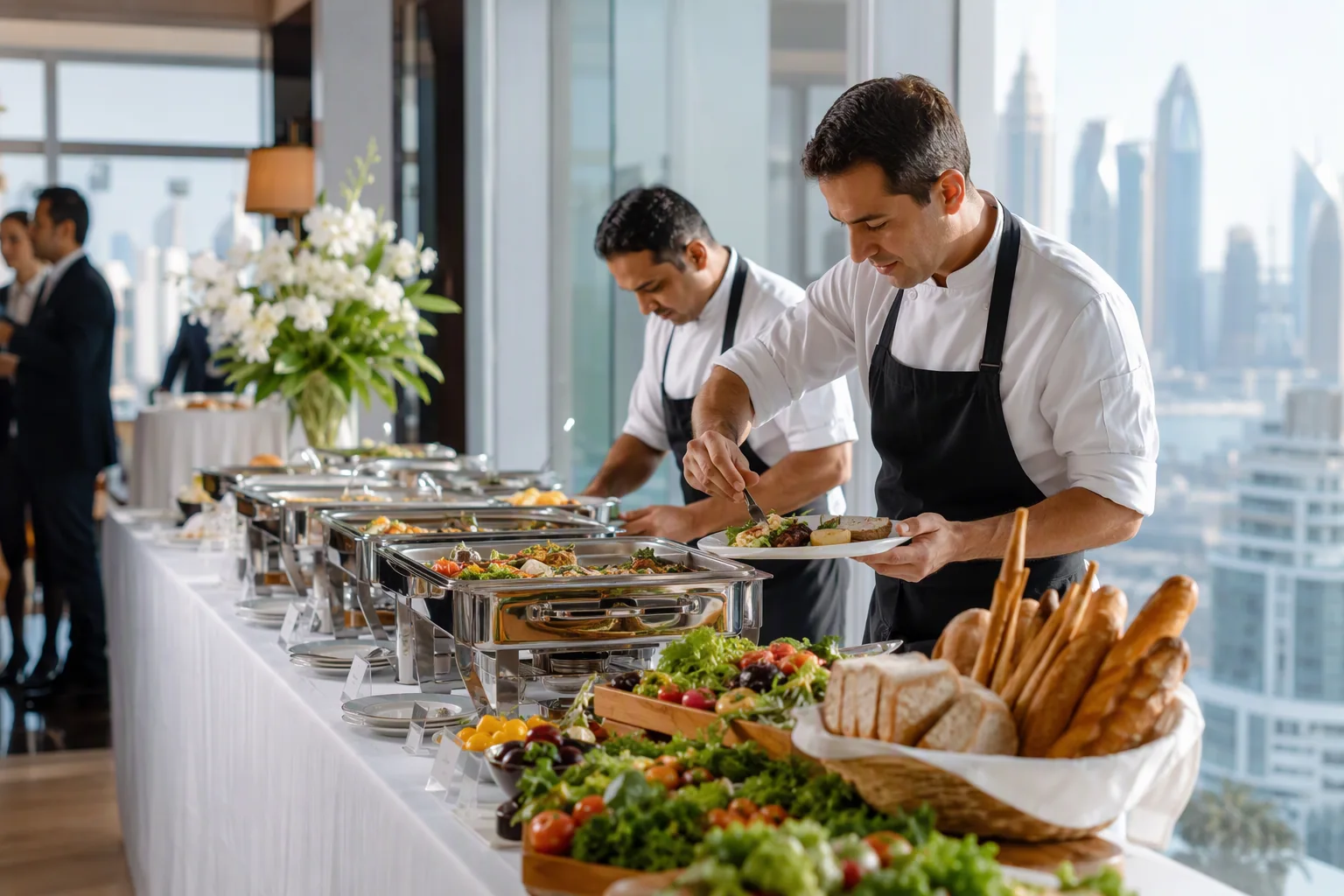 Corporate catering buffet with a selection of dishes