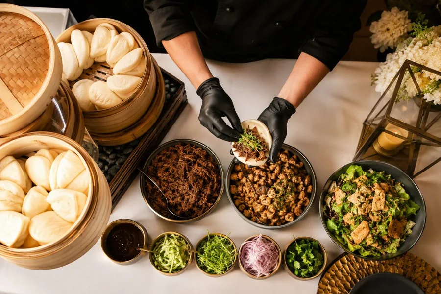 Live Bao Buns Station, myCHEF catering menu
