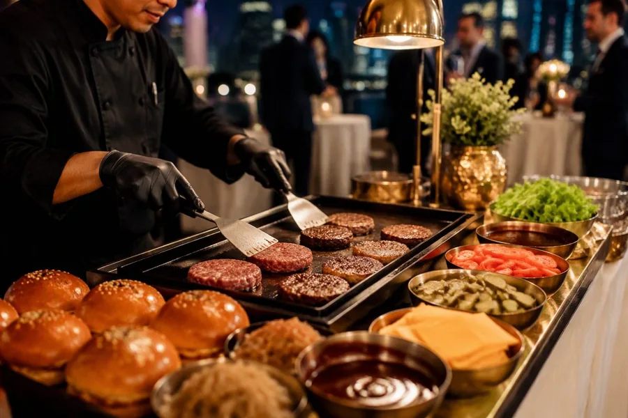 Live Burger Station, myCHEF catering menu