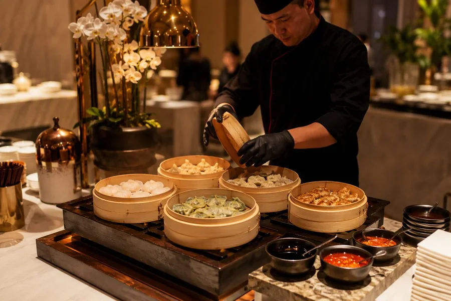 Live Dumpling Station, myCHEF catering menu