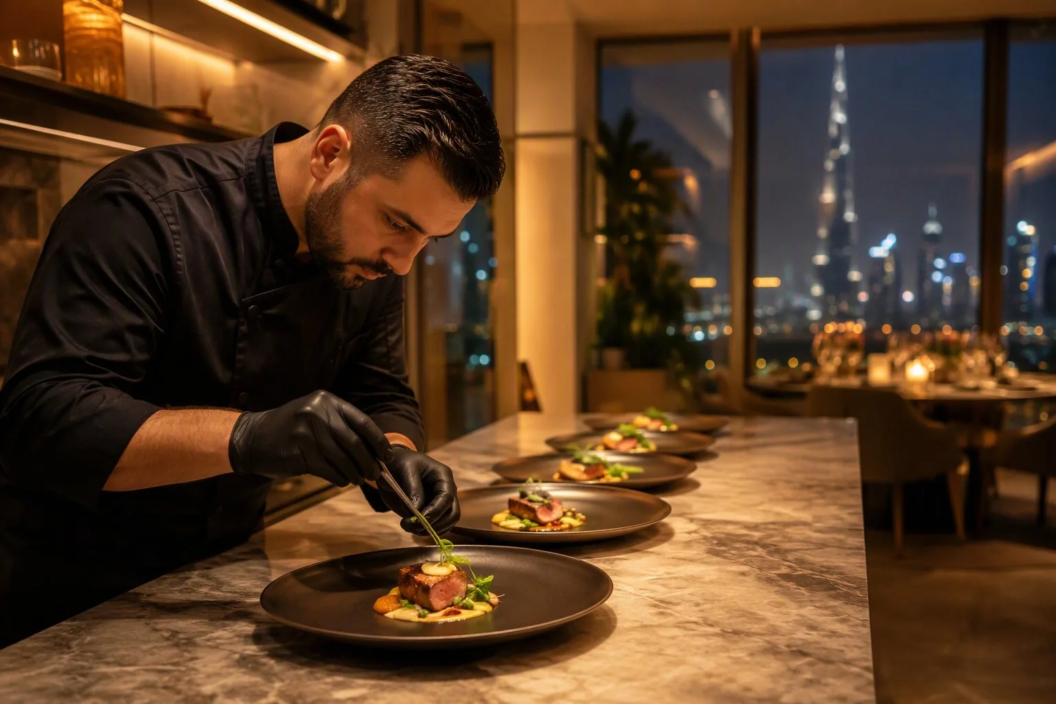 A plated private fine-dining dinner