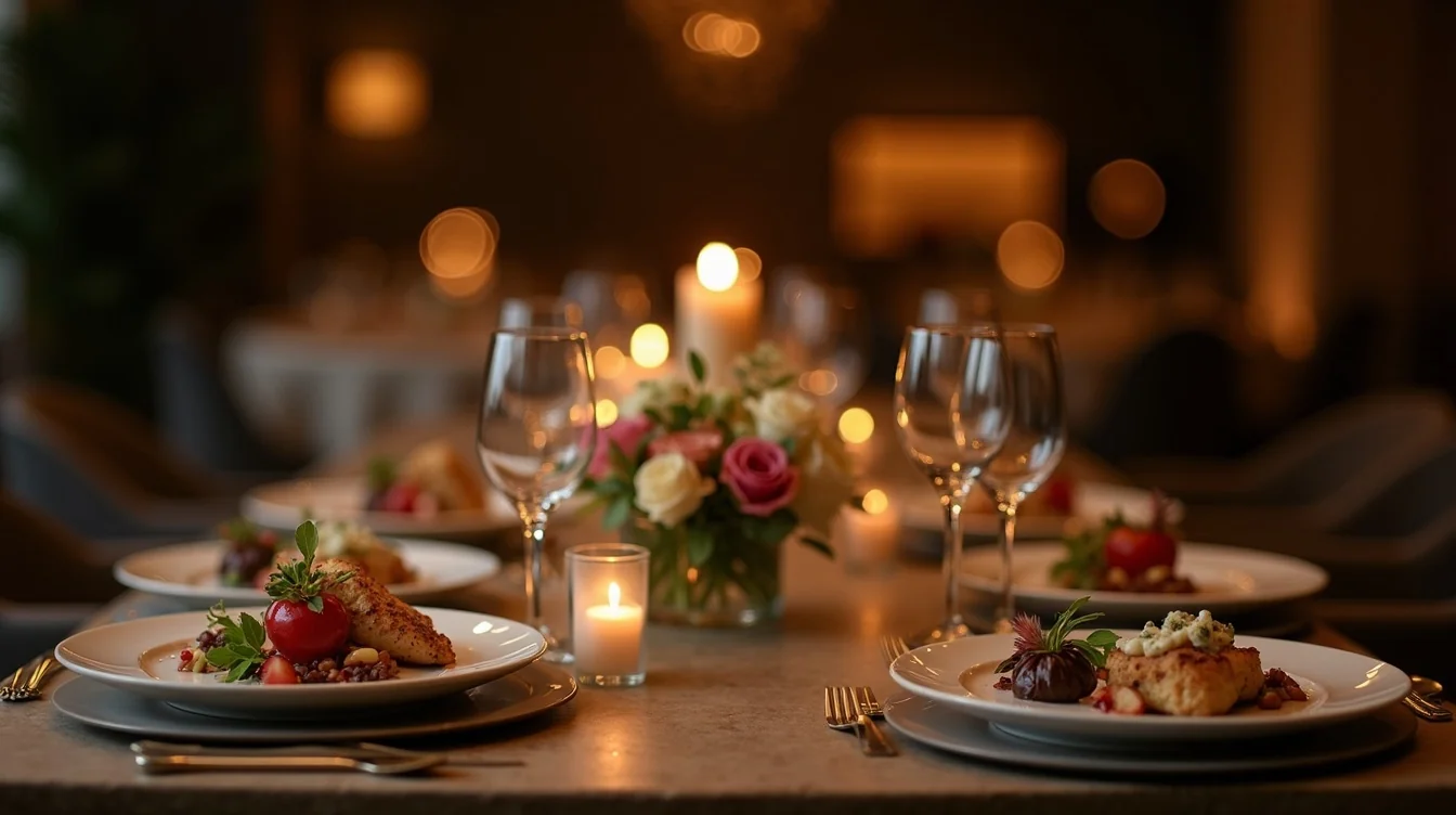 Wedding menu tasting plates set on a villa table in Dubai. Experience concept shown.