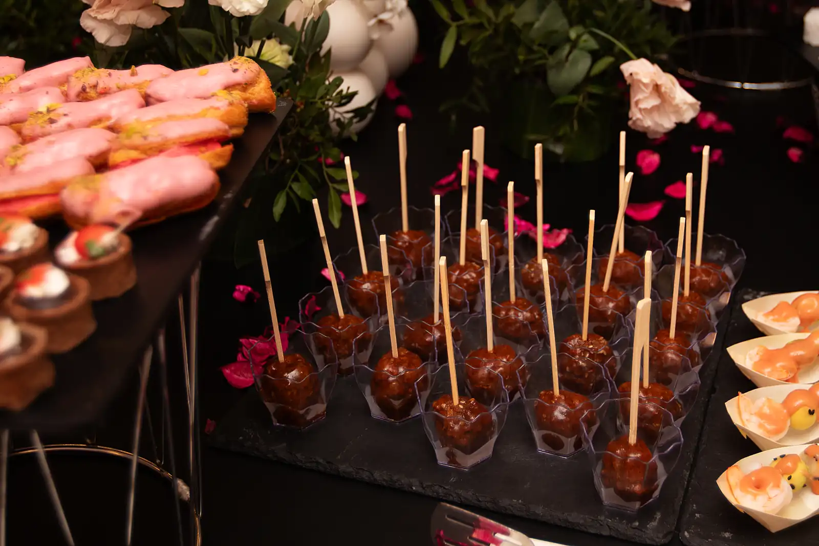 Dessert and canapé service on a yacht grazing table, from a previous myCHEF catering day.