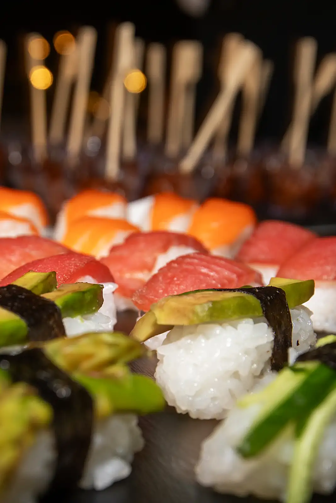 Nigiri sushi prepared for a yacht grazing table, from a previous myCHEF catering day.