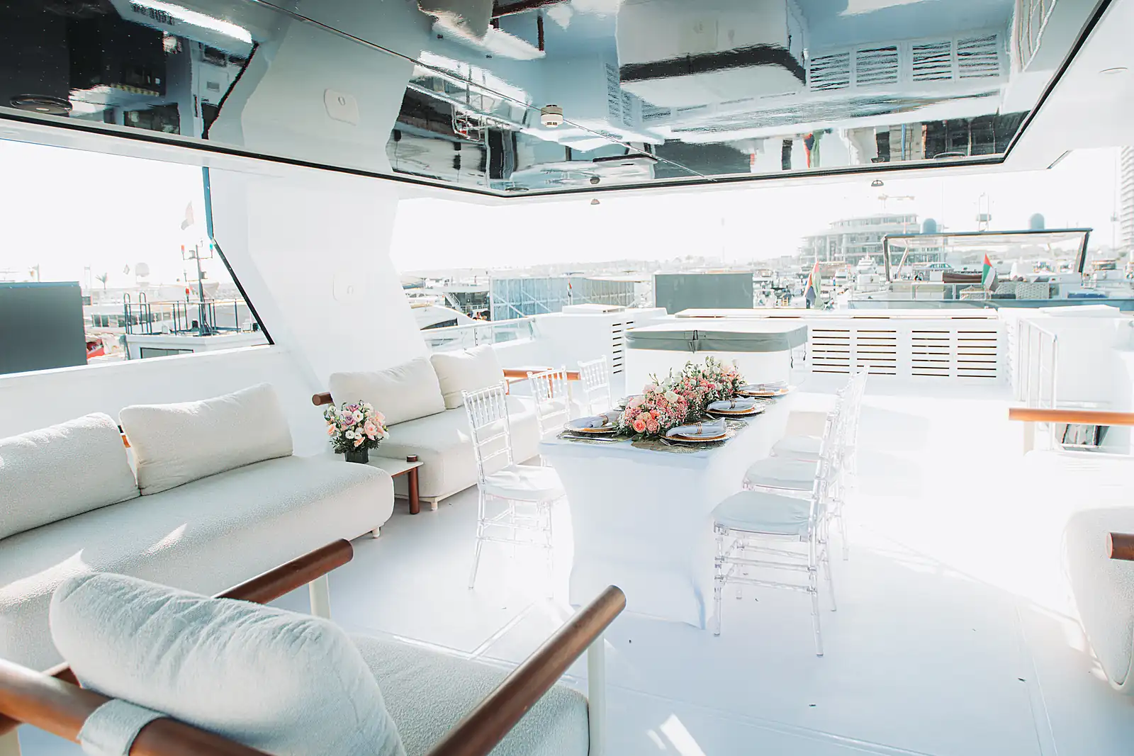 Upper deck set before guests arrived on a previous myCHEF yacht catering day.